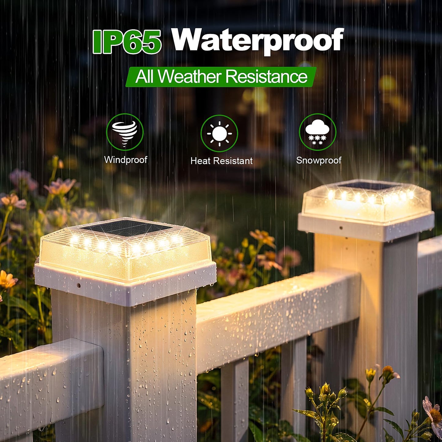 Brightever 3.5x3.5 4x4 Solar Post Cap Light Outdoor, 12-Pack Fence Post Solar Lights for Wooden/Vinyl Posts, 3 Lighting Modes, Solar Powered Waterproof Deck Post Lights for Garden Patio, White
