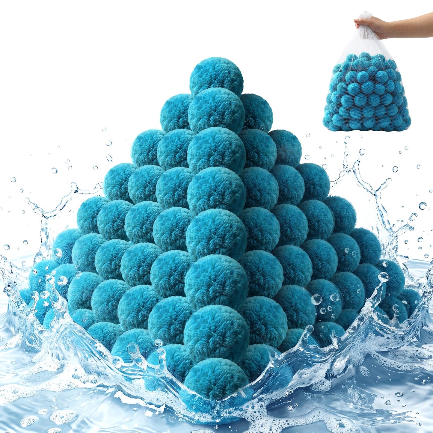 Zeinunk 2026 Upgraded Pool Filter Balls 4lbs with Mesh Bag, Reusable Pool Balls for Swimming Pool Pump Sand Filter Balls Media, Replace 160lbs Filter Sand for Above & In Ground Pool
