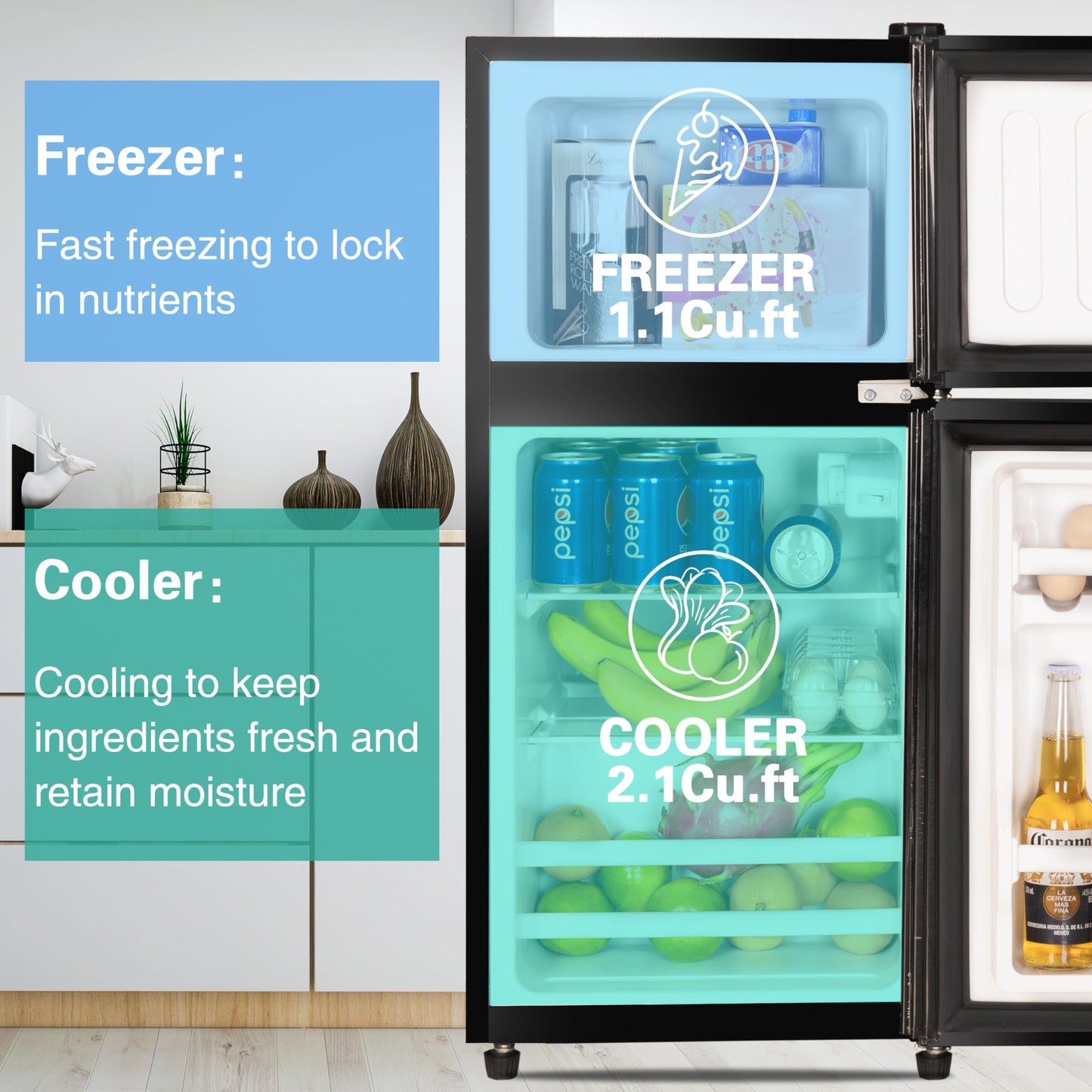Fox Shack 5.0 Cu Ft Double Door Refrigerator with Freezer, Top Freezer Refrigerator, Full-Function Two Door Design, Temperature Adjustable, for Home Kitchen and Household Use
