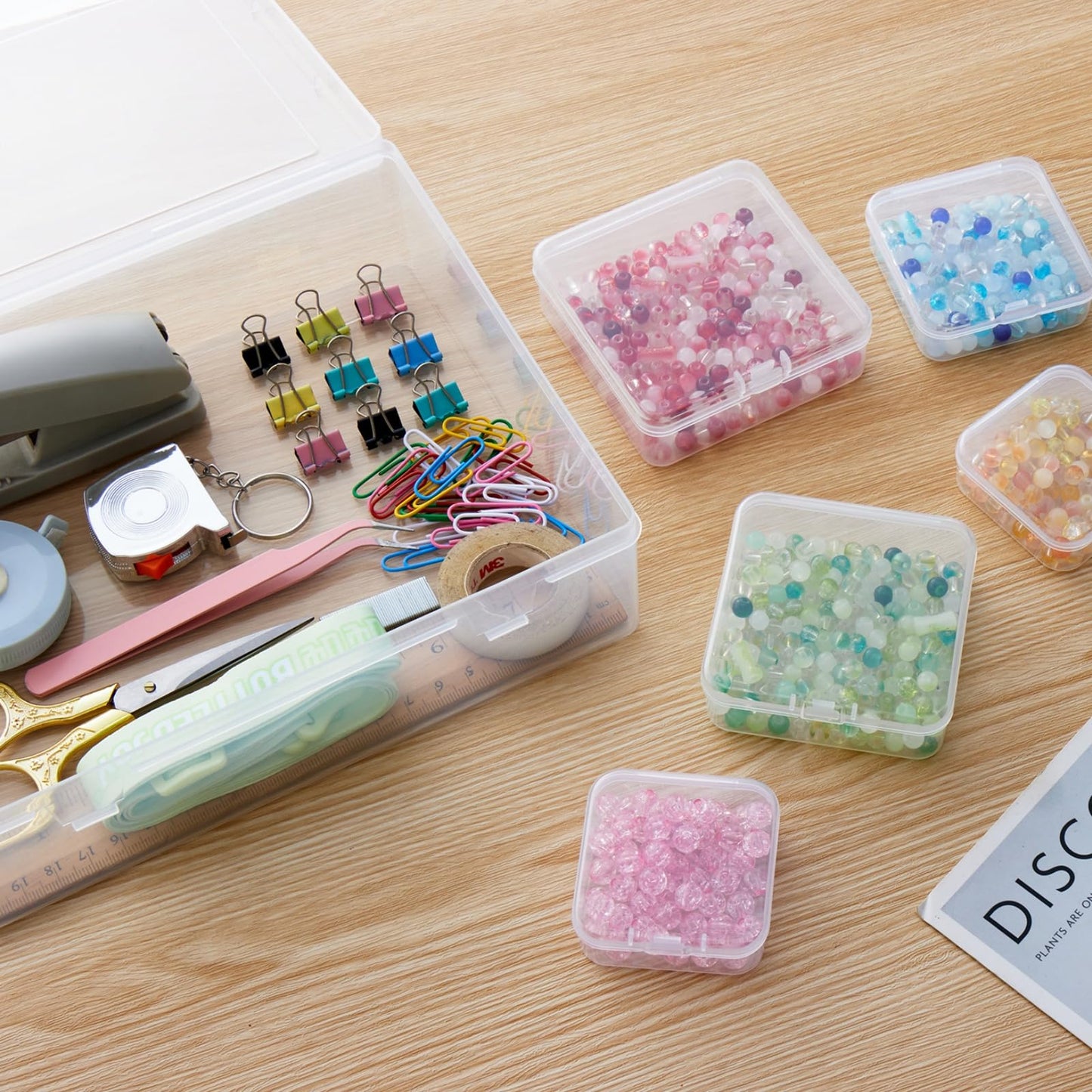 Goodma Small Bead Organizers, 78 Pieces Mixed Sizes Plastic Storage Cases Mini Clear Containers Transparent Rectangle Craft Supply Boxes with Hinged Lid