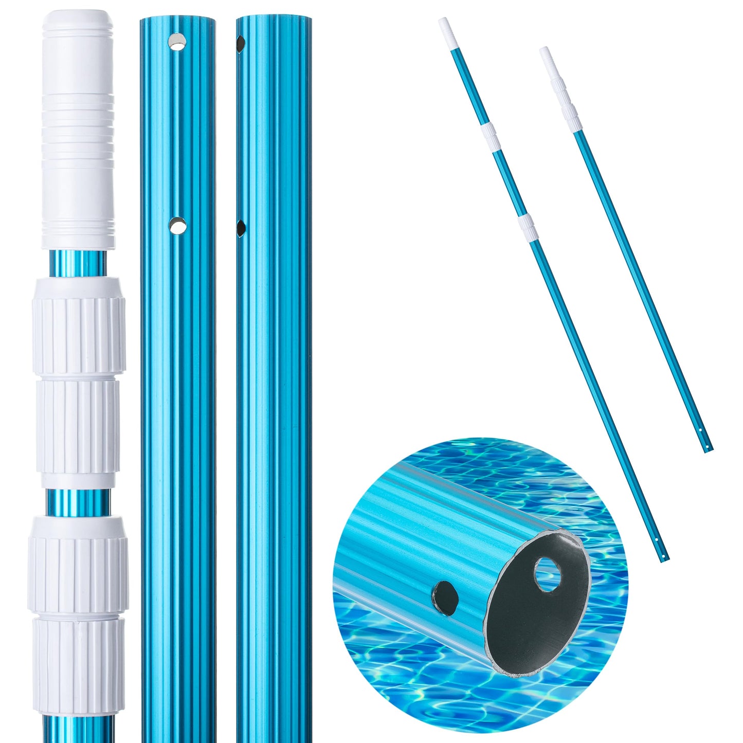 UNCO- Telescopic Pool Pole, 12Ft, Adjustable 3Piece Expandable Step-Up, Pool Brush Pole for Cleaning