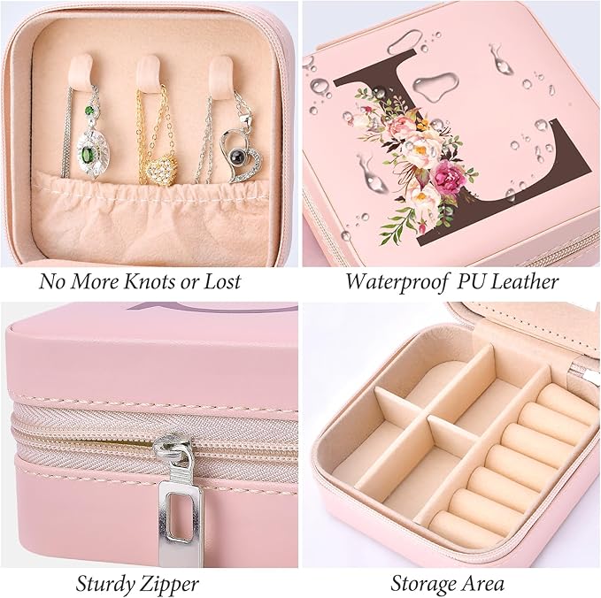 Preppy Travel Jewelry Gifts for Teen Girls, Travel Jewelry Box Personalized Christmas Gifts Stocking Stuffers for Women, Fashion Travel Essentials Trendy Stuff Easter Basket Stuffers, Initial L