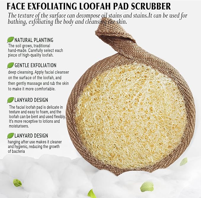 YIQINGJIE Natural Loofah Exfoliating Face Scrubber (4Pack), Facial Scrubber Loofa Pads,Clean Blackheads Without Hurting The Skin, Luffa for Women and Men,Brown