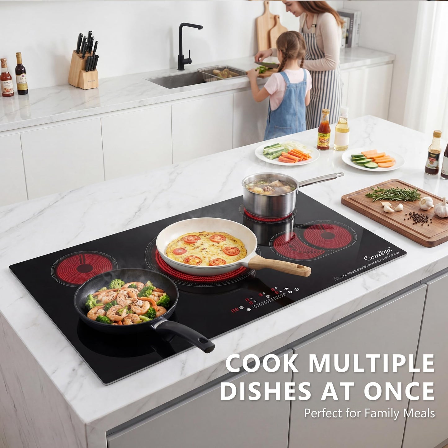 36 Inch Electric Cooktop 5 Burner, Built-In Ceramic Glass Cooktop 220-240V Hardwired, 9200W Radiant Electric Stove Top with Touch Control, 9 Heat Levels, Timer, Safety Lock, Works with All Cookware