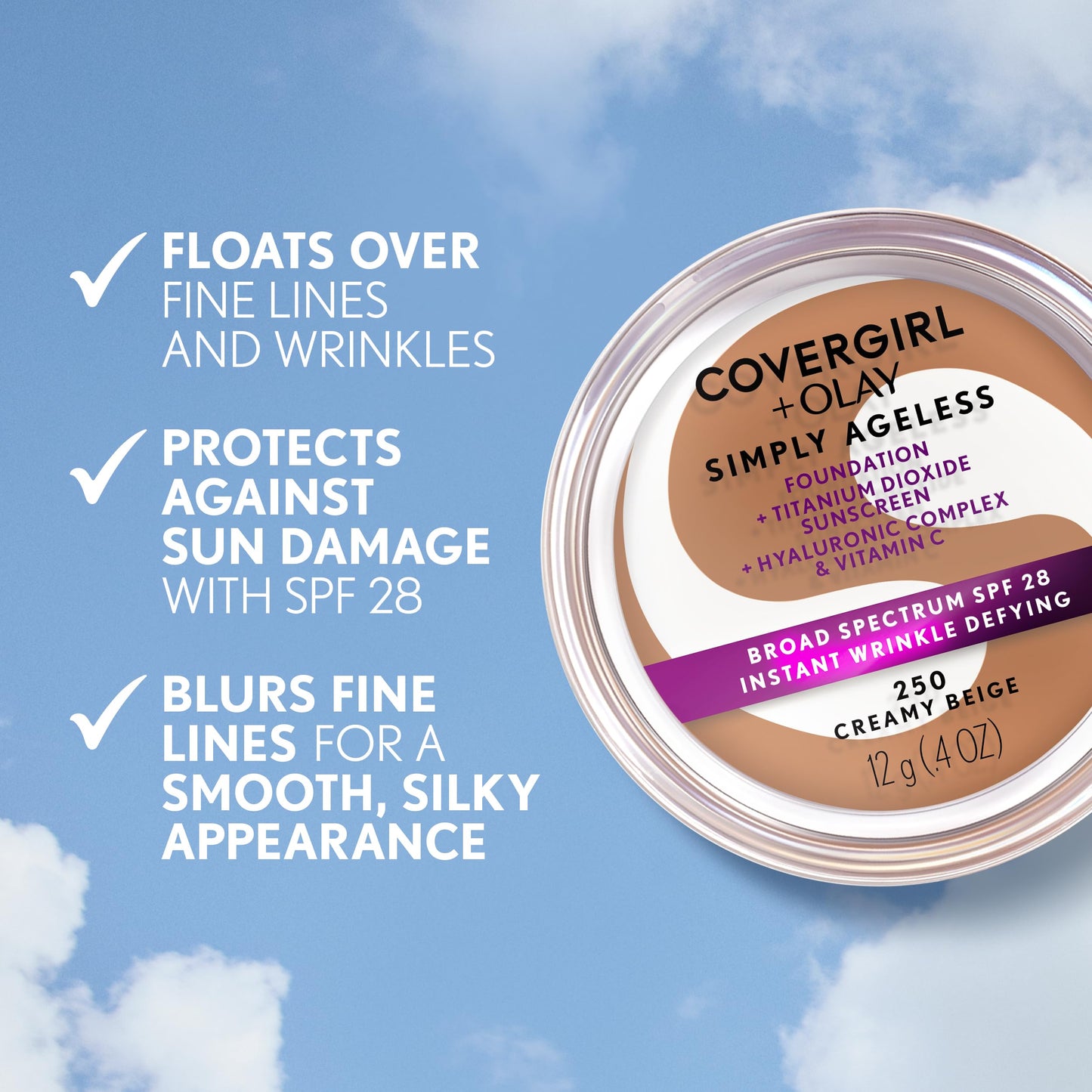 COVERGIRL Simply Ageless Instant Wrinkle Defying Foundation, SPF 28, Hyaluronic Complex & Vitamin C - 230 Classic Beige, Pack of 1