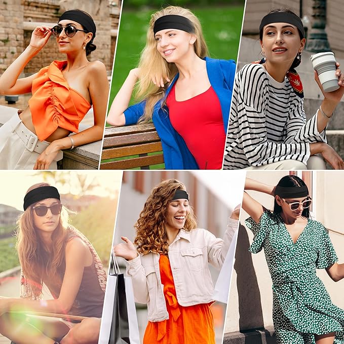 Ztomine Headbands for Women, 8pcs Stretchy Non Slip Soft Cotton Cloth Hair Bands for Sports, Workout, Yoga and Running