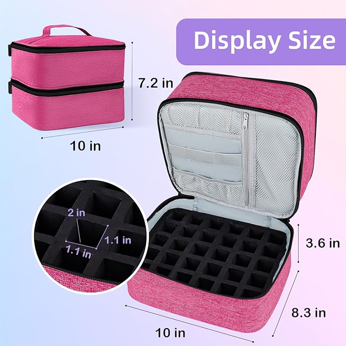 Nail Polish Organizer Holds 30 Bottles (15ml - 0.5 fl.oz) Double-layer Gel Nail Polish Kit Case, Nail Holder for Nail Lamp, Portable Nail Organizer and Storage for Nail Supplies (Rose)