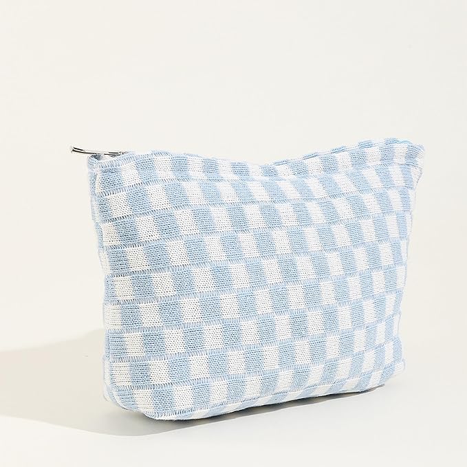 Cosmetic Bags for Women - Corduroy Cosmetic Bag Aesthetic Women Handbags Purses Smile Dots Makeup Organizer Storage Makeup Bag Girls Case Bags (Q-Checkered blue)