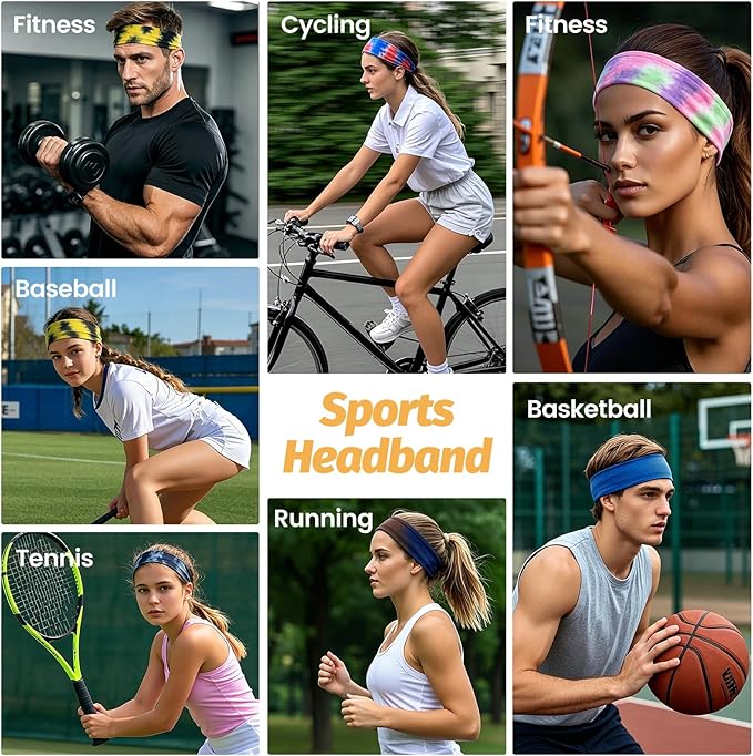 Headbands for Women - 6 Pack Wide Elastic Hair Bands | Stretchy Sweatbands Hair Bands | Soft Sports Thin Head Bands | Non-Slip Accessories Bands for Fashion, Washing Face, Workouts, Yoga, Daily Use
