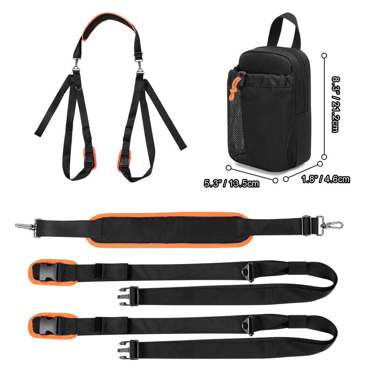 GOBUROS Paddle Board Carrying Strap, Adjustable SUP Kayak Carry Strap with Detachable Storage Bag and Metal Hardware for Paddle boards, Surfboards, Long boards, Canoe and Kayak, Black
