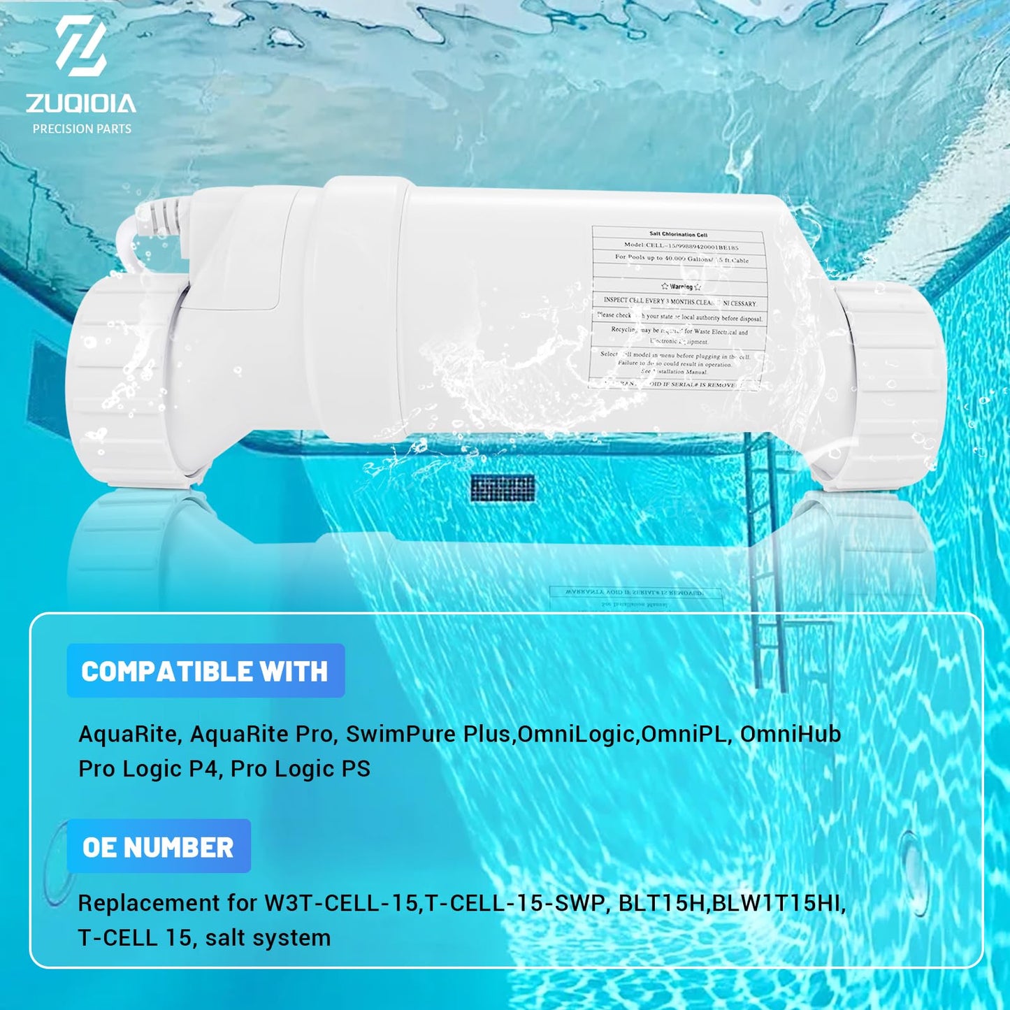 T-15 Salt Cell Replacement Compatible with Hayward Pool Turbo Chlorinator System Fit for AquaRite, AquaTrol & More, Up to 40K Gallons