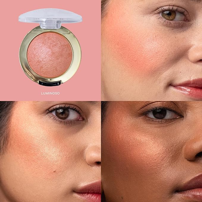 Milani Baked Blush, Updated Powder Blush for Cheeks, Cruelty Free Makeup - Shape, Contour & Highlight Face for a Shimmery or Matte Finish - Luminoso