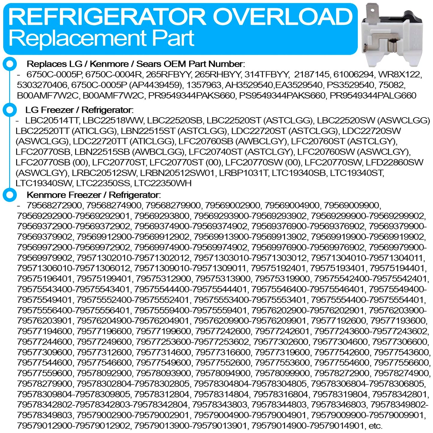 (RMP) New Refrigerator Overload 265RFBYY 265RHBYY 314TFBYY AH3529540 (all other models in the description)