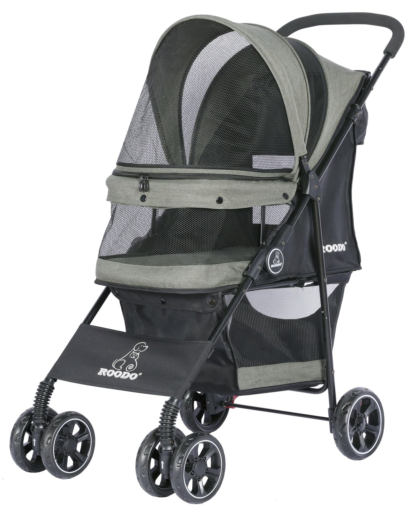 ROODO 4 Wheel Dog Cat Pet Stroller Best Lightweight Foldable Compact Portable Jogger All Terrain Travel Pet Gear Puppy Doggie Bunny Kitty Stroller for up to 30lbs Medium Small Dogs Cats(sage Green)