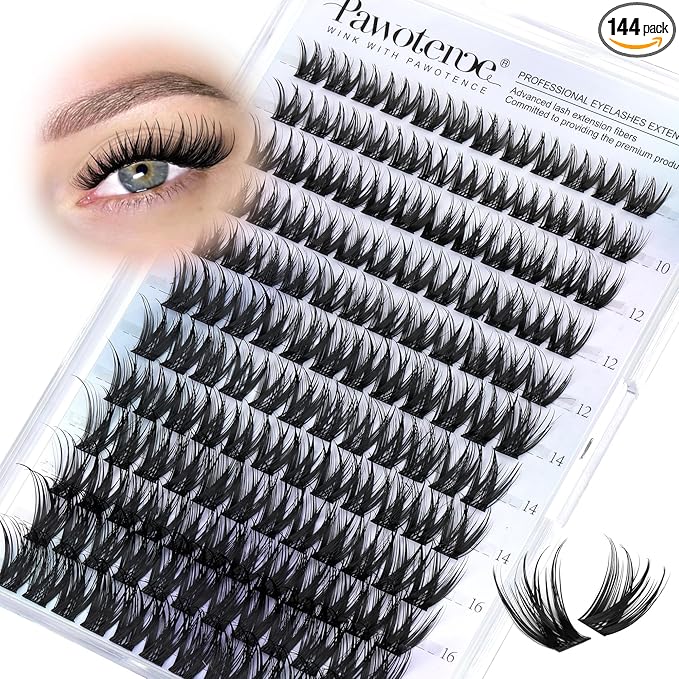 Pawotence Misha Lashes Clusters Wispy Cluster Eyelash Extensions 144pcs Individual Lashes Wet Look 10-18mm Lash Extension DIY False Eyelashes Soft Comfortable Eyelash Clusters