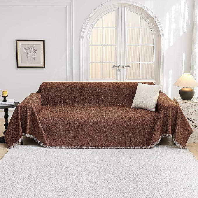 MYSKY HOME Oversized Couch Cover for 3 Cushion L Shaped & Sectional Sofa, Pet Friendly Non Slip Furniture Protector, 91"x150", Chocolate