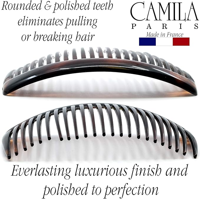 Camila Paris AD66/2 French Side Comb Large Curved Tortoiseshell Hair Combs for Women Fine Hair, 4 Inch Strong Hold Comb for Women Bun Chignon Up-Do Styling Girls Hairstyle Accessories, Made in France