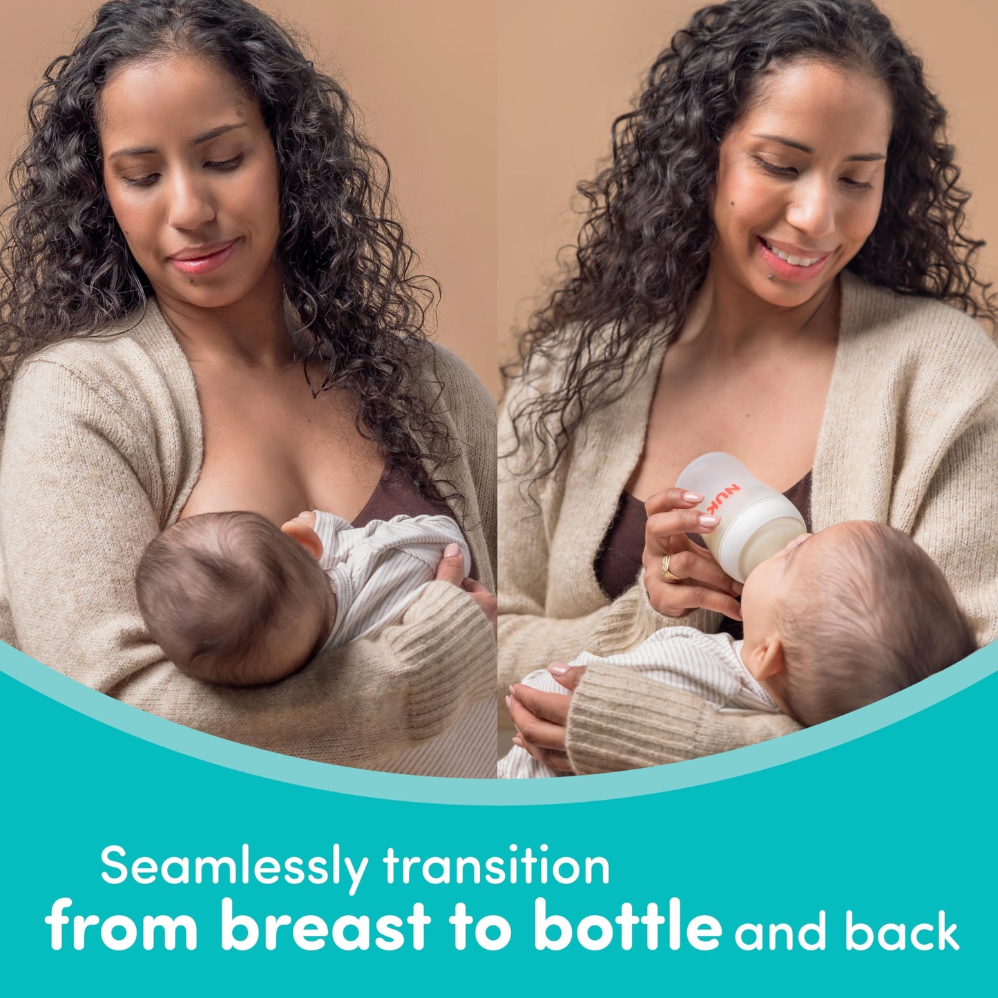 NUK Perfect Match 2-in-1 Natural and Anti-Colic Bottle with Medium Flow, Wide, Adaptable Nipple, 5oz., 4 Pack, BPA Free