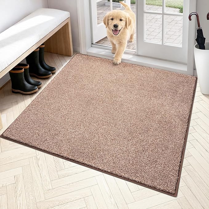 PURRUGS Dirt Trapping Door Mat 48" x 48", Non-Slip Machine Washable Entryway Rug, Dog Doormat, Indoor Front Door Mat, Super Absorbent Entry Rug for Muddy Shoes & Paws, Brown-Light Cream