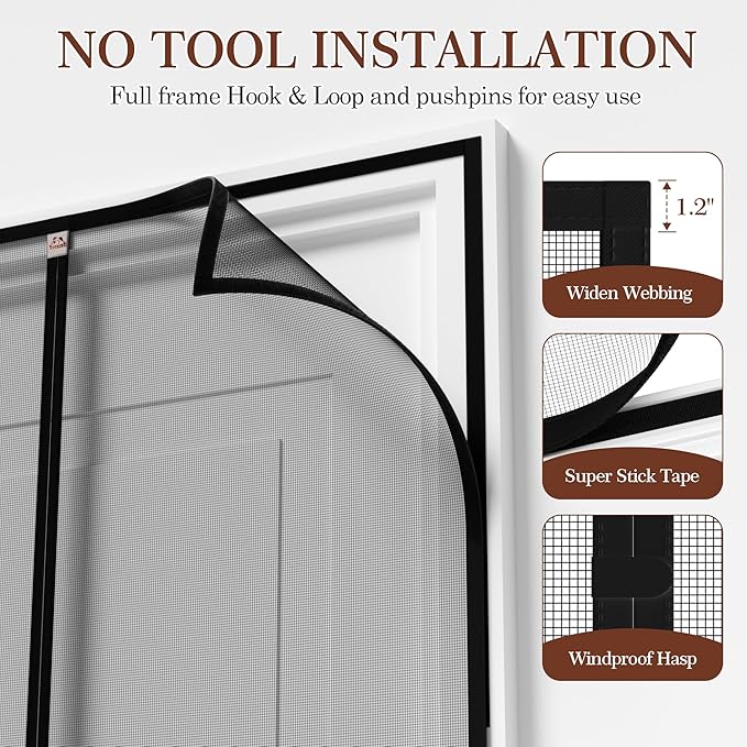 Yotache Magnetic Screen Door Fits Door Size 38 x 96, Screen Size 40" x 97" Strengthened Heavy Duty Fiberglass Net Curtain