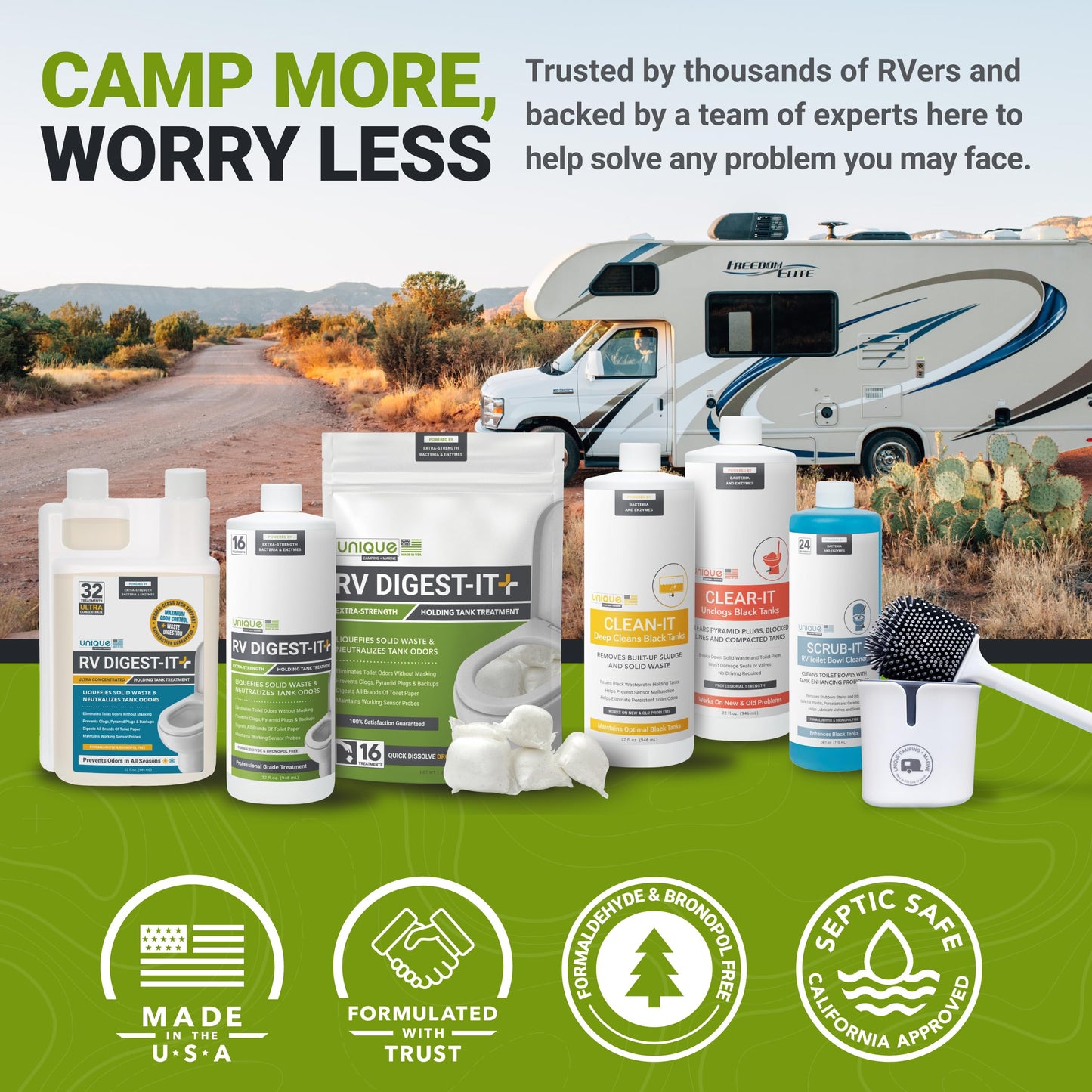 Unique RV Digest-It RV Toilet Treatment, Drop-In Pod - Convenient, Dissolvable, Mess-Free - Eliminates Odors and Liquifies Waste (60 Pods)
