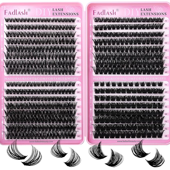 FADLASH Natural Lash Clusters 552PCS Eyelash Clusters 60D+80D+100D+150D D Curl Cluster Eyelash Extensions Soft and Fluffy for Beginners DIY at Home