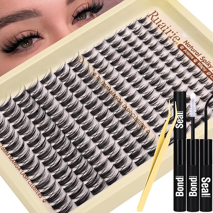 Fairy Lashes Clusters Kit Manga Eyelash Clusters Natural Cluster Eyelash Extensions Wispy Lash Clusters Kit Spiky Cluster Lashes 10-16mm 208pcs Eyelash Extension Kit (Bond Seal and Tweezers)