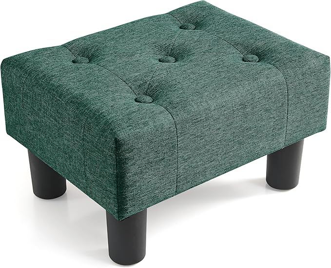 Poofzy Small Foot Stool Ottoman, Linen Ottoman Foot Rest with Legs, Rectangle Foot Rest for Couch, Footstools and Ottomans Small for Living Room and Entryway (Green)
