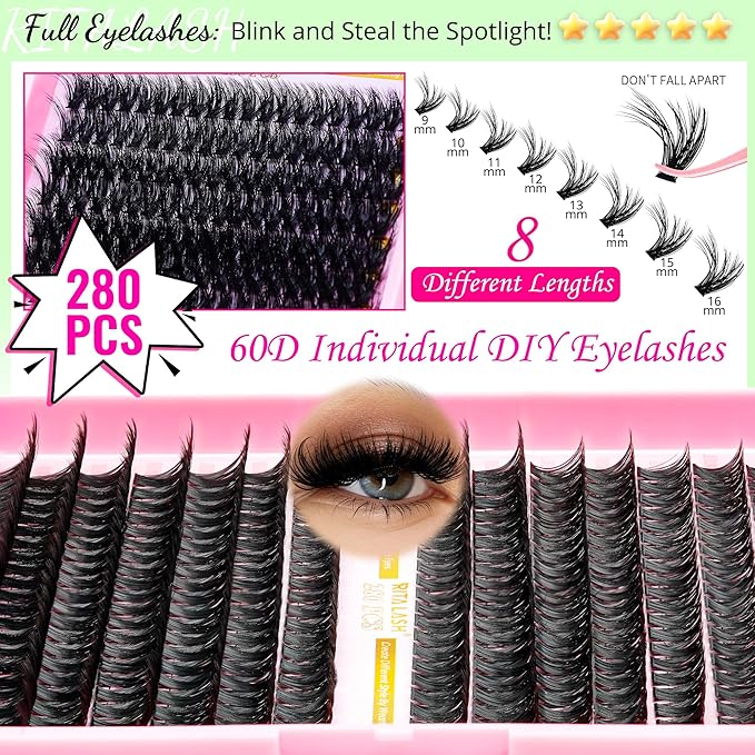 Lash Clusters Kit DIY Lash Extension Kit 3D Effect Cluster Lashes 840Pcs Cluster Eyelash Extensions Wispy Eyelash Clusters with Lash Bond&Seal,Gift Packs for Beginners Bulk Pack(12 Counts Lash Kit-3)