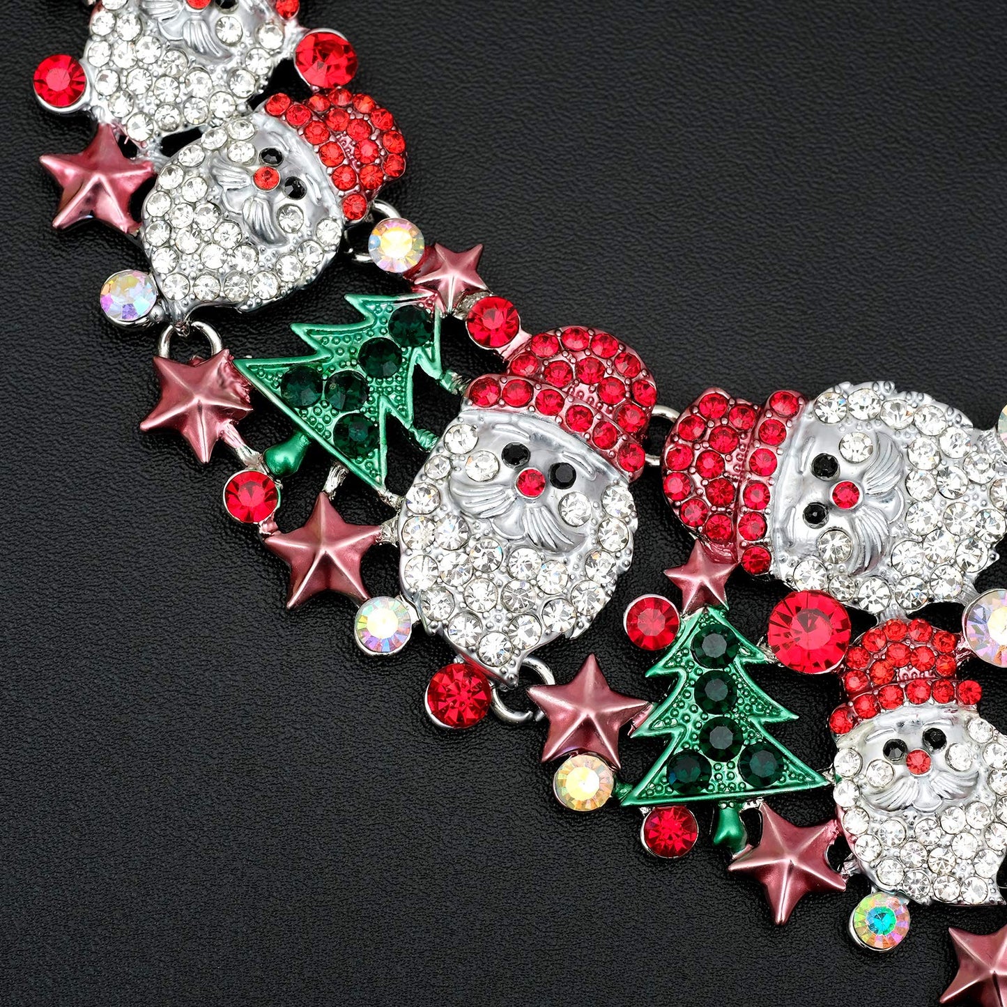Luxury Statement Bib Necklace Earrings Santa Claus Christmas Tree Element Party Costume Jewelry Set Xmas Gift for Women
