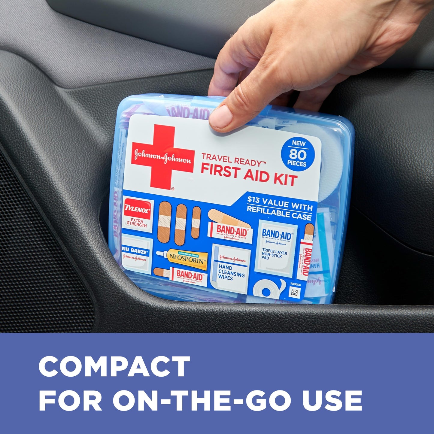 BAND-AID Brand Travel Ready Portable Emergency First Aid Kit, Minor Wound Care, Perfect for Home, Car, Camping, Travel & Outdoor Essentials, Supplies Include Bandages, Neosporin & Tylenol, 80 Piece