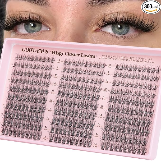 Goddvenus Lash Clusters Wispy 9-14mm Eyelash Clusters Natural DIY Cluster Eyelash Extensions Lash Individual 300pcs Short C Curve
