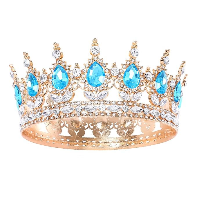 Blue Queen Crown for Women Crystal Tiara for Women Rhinestone Wedding Headband for Bride Hair Accessories for Costume Birthday Party Prom Gifts