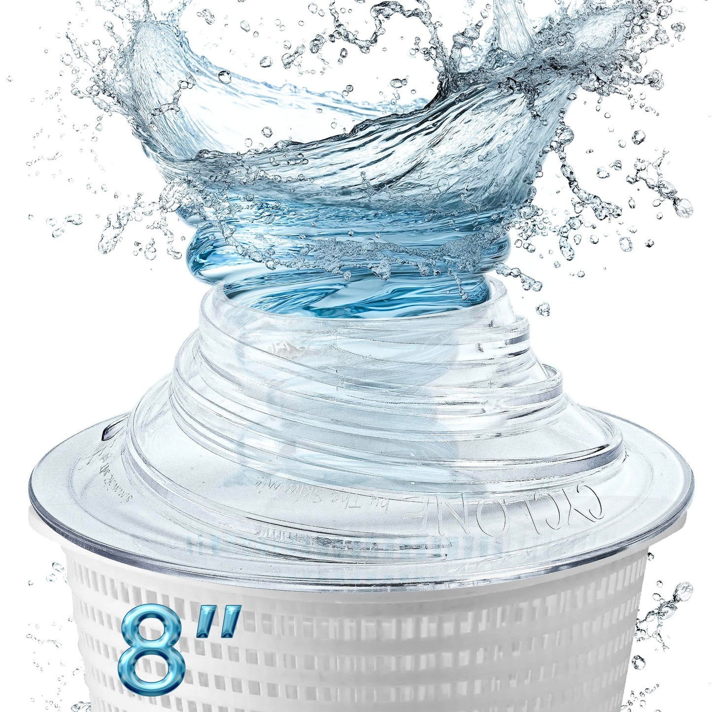 The Skimmie Cyclone (Skimmer Basket NOT Included) - Turbocharges Pool Skimmer Water Flow - Improves Pool Surface Cleaning & Debris Removal - 8" Funnel Design Works with Any Pool Water Level