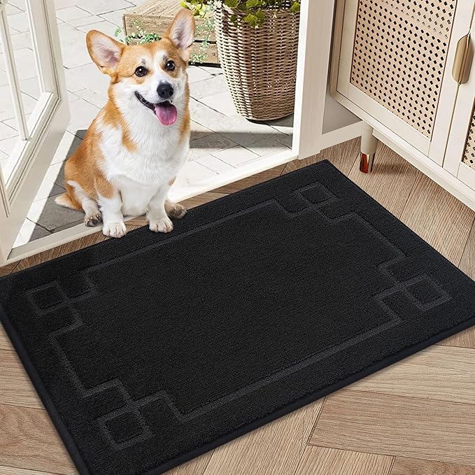 BEQHAUSE Door Mat 20" x 32", Non-Slip Door Mats Indoor Entryway Rugs Washable Low-Profile Absorbent and Stain Resist Floor Mats, Dog Door Mat for Front Back Door, Mud Wet Shoes & Paws, Black