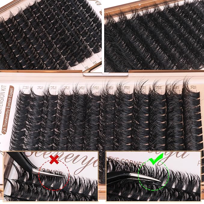 Geeneiya Lash Clusters 200D Full Eyelash Clusters 10-20mm Thick D Curvature Lash Extension Wispy Cluster Eyelash Extensions DIY Individual Eyelashes for Beginners