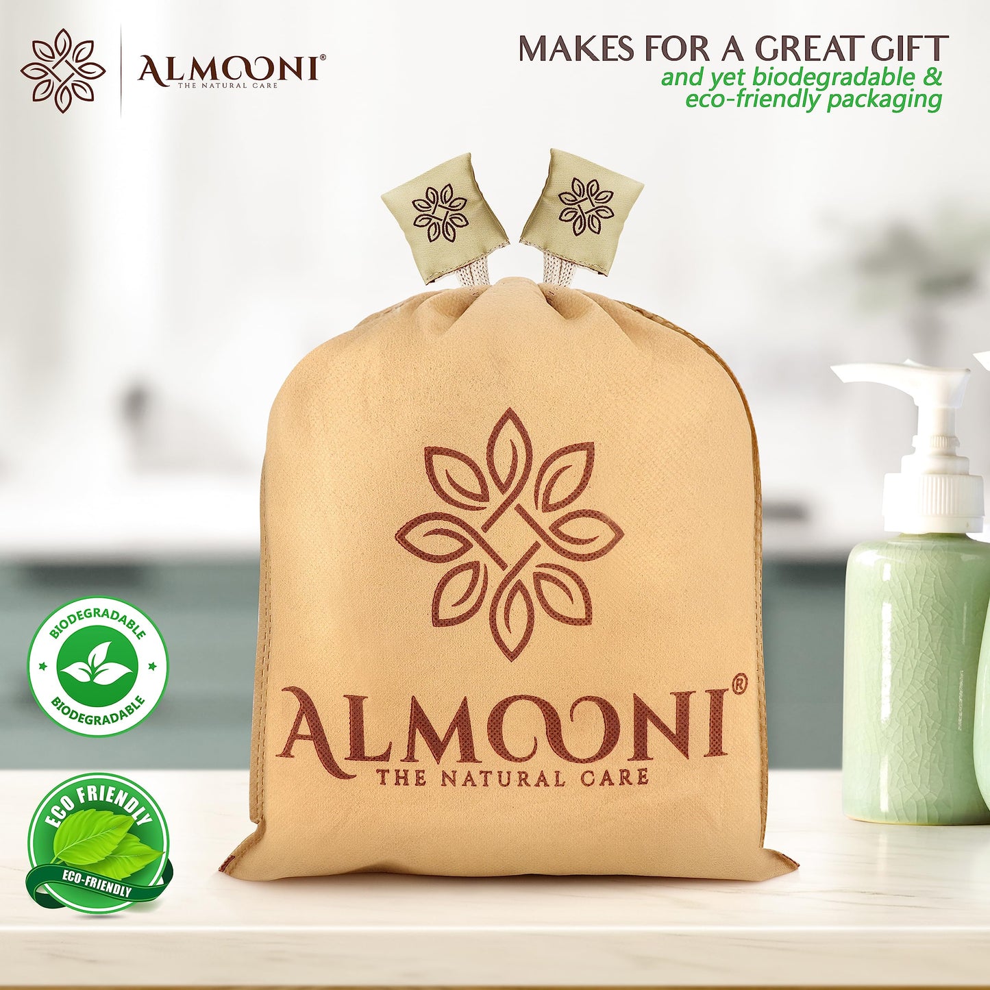Almooni Natural Loofah Exfoliating Body Scrubber for Men and Women, Real Round Egyptian Loofah Sponge with Consistent Scrub Texture, Large Natural Shower Sponge for Body Exfoliation, 2-Count