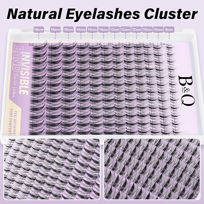 B&Q Fairy Lash Clusters Kit - DIY Lash Extension Kit at Home Beginner-Friendly Manga Lashes, 144pcs 8-18mm Wispy Clusters with 0.3mm Invisible Band & Waterproof, Salon Look for Daily Work & Parties