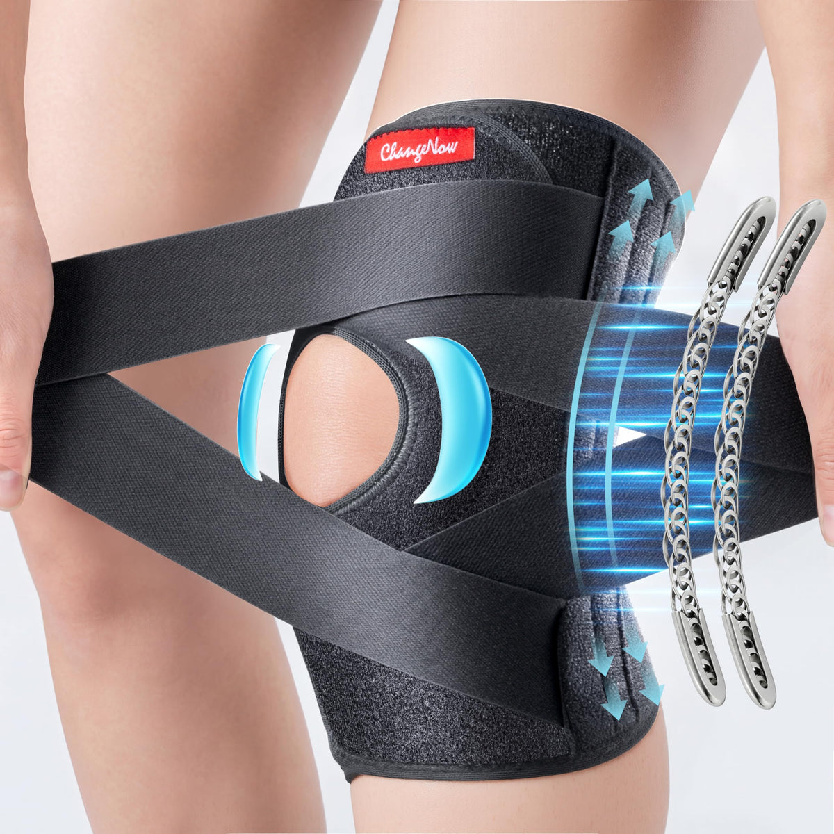 Medical-Grade Knee Brace for Women & Men,[Adjustable V-Straps & Anti-Slip] Knee Support with Side Stabilizers for Knee Pain,Meniscus Tear,ACL,MCL,Arthritis, Patella Stability for Injuries Recovery - M