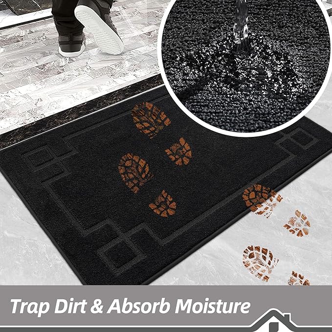BEQHAUSE Door Mat 32" x 48", Non-Slip Door Mats Indoor Entryway Rugs Washable Low-Profile Absorbent and Stain Resist Floor Mats, Dog Door Mat for Front Back Door, Mud Wet Shoes & Paws, Black