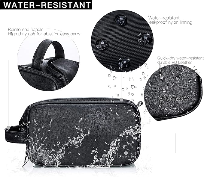 Elviros Travel Toiletry Bag for Men, Shaving Dopp Kit Water-resistant Bathroom Small Toiletries Organizer PU Leather Cosmetic Bags