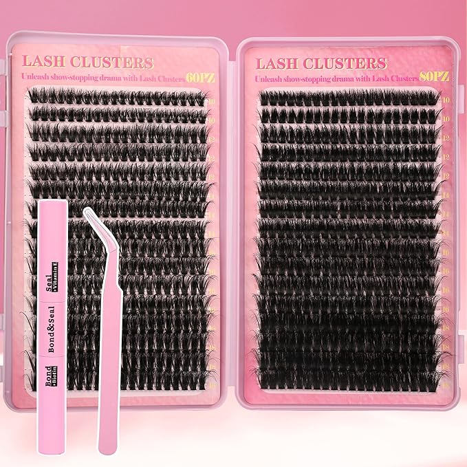 Volume Lash Extension Kit Thick Cluster Eyelash Extensions 10-18MM Lash Clusters 640Pcs Individual Lash Extensions DIY Lashes Clusters with Lash Bond and Seal Lash Tweezers