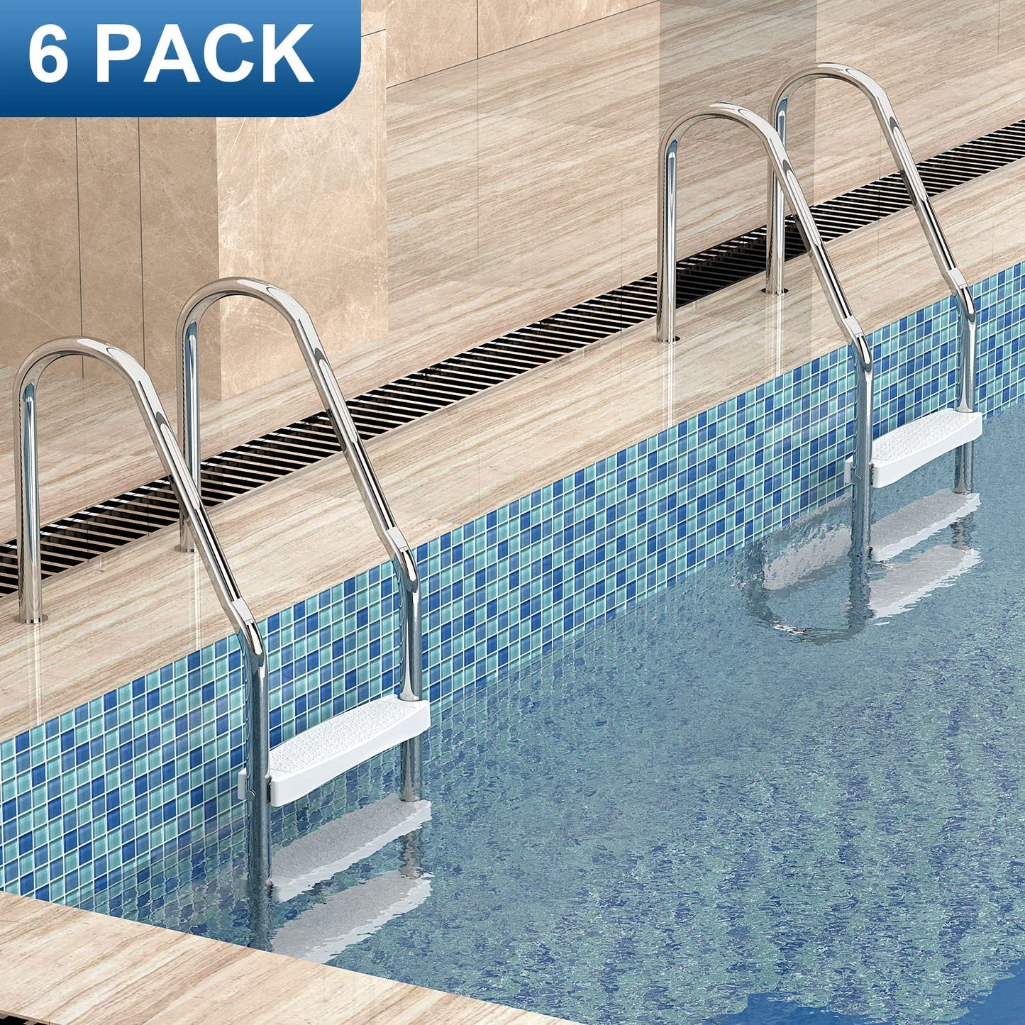 Goovilla Pool Ladder Steps Replacement, (3-Pack) 18" Universal Heavy-Duty Molded Plastic Swimming Pool Ladder Rung Step with 6 PCS Stainless Steel Bolts for Inground and Above Ground Pools, White