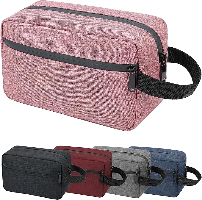 Travel Toiletry Bag for Women Men, Small Makeup Bag, Water-Resistant Cosmetic Bag, Cosmetic Pouch, Traveling Dopp Kit, Travel Essentials Accessories (Pink)