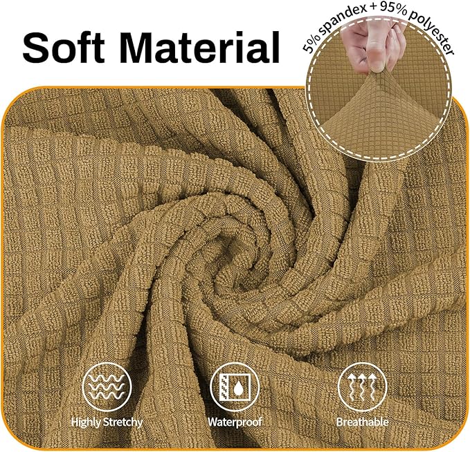 Asnomy Couch Covers for 3 Cushion Couch Stretch Sofa Covers Slipcovers, Pet Protector Furniture Covers for Dogs Cats Spandex Jacquard Fabric Small Checks （Large，Light Brown）