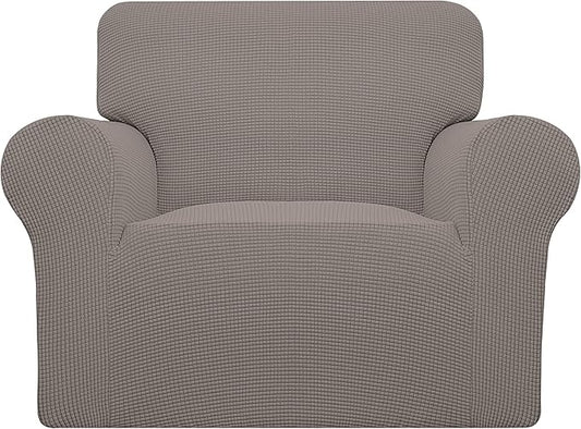 Easy-Going Stretch Oversized Chair Sofa Slipcover 1-Piece Couch Sofa Cover Furniture Protector Soft with Elastic Bottom for Kids Spandex Jacquard Fabric Small Checks Taupe