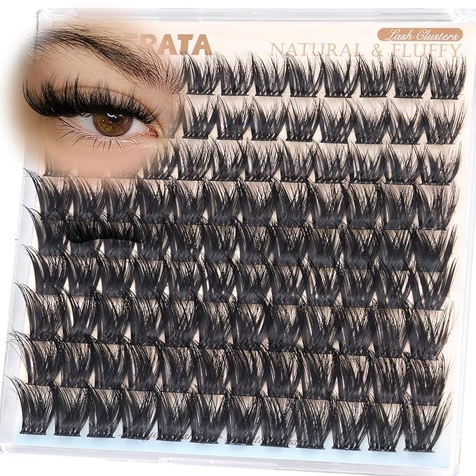 PHKERATA 12-14-16mm Fluffy Lash Clusters Wispy Eyelash Clusters for Volume, C Curl Fairy Cluster Eyelash Extensions, DIY Individual Lashes with Soft Thin Band