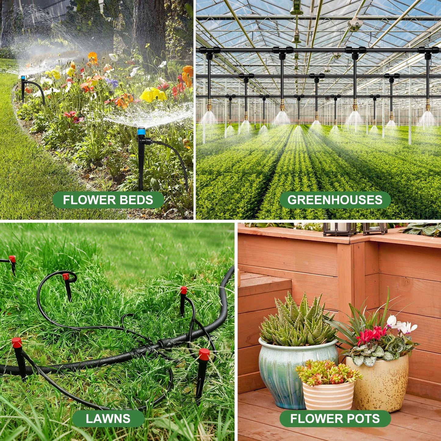 230FT Drip Irrigation System for Garden with 38pcs Adjustable Copper Nozzles & Emitters, Automatic Garden Watering System with 1/2" & 1/4" Tubing for Raised Bed, Yard, Greenhouse, Potted Plants, Lawn