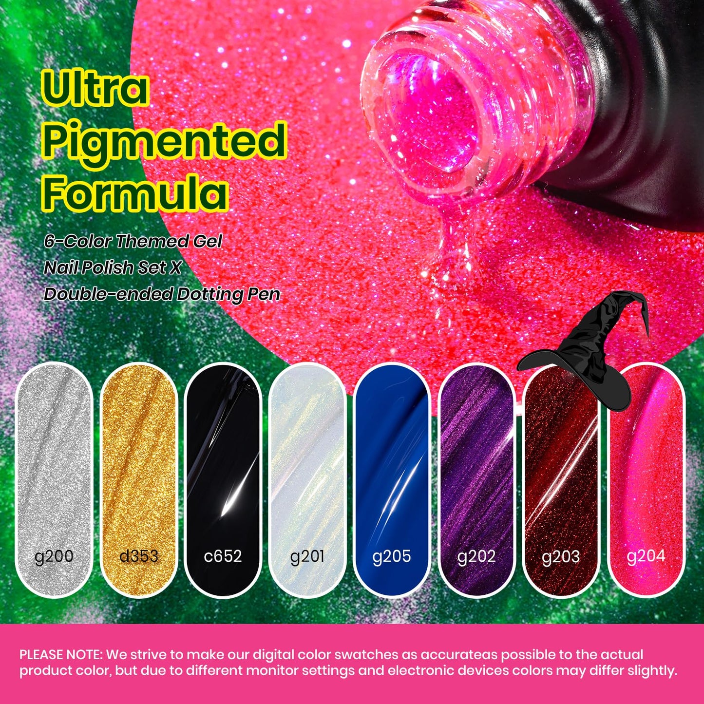 Beetles Gel Nail Polish Set – Wicked Mystic 8 Colors Gel Polish Kit, Gold Silver Black Green Blue Cat Eye Purple Red Glitter with Nail Art Accessories UV LED Soak Off Manicure Gift for Women