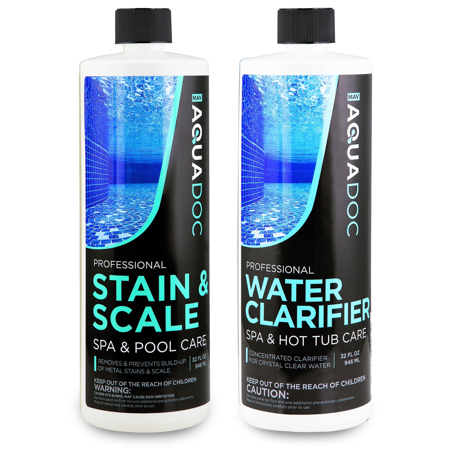 AquaDoc Spa Clarifier and Hot Tub Stain and Scale Control Bundle - Includes 32oz Hot Tub Clarifier and 32oz Spa Stain and Scale Remover - Made in USA